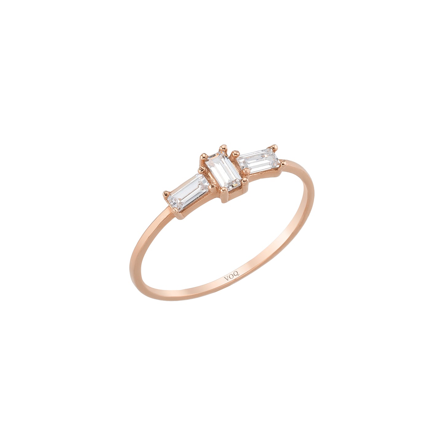 Three Stone Baguette Solid Gold Minimalist Stackable Ring