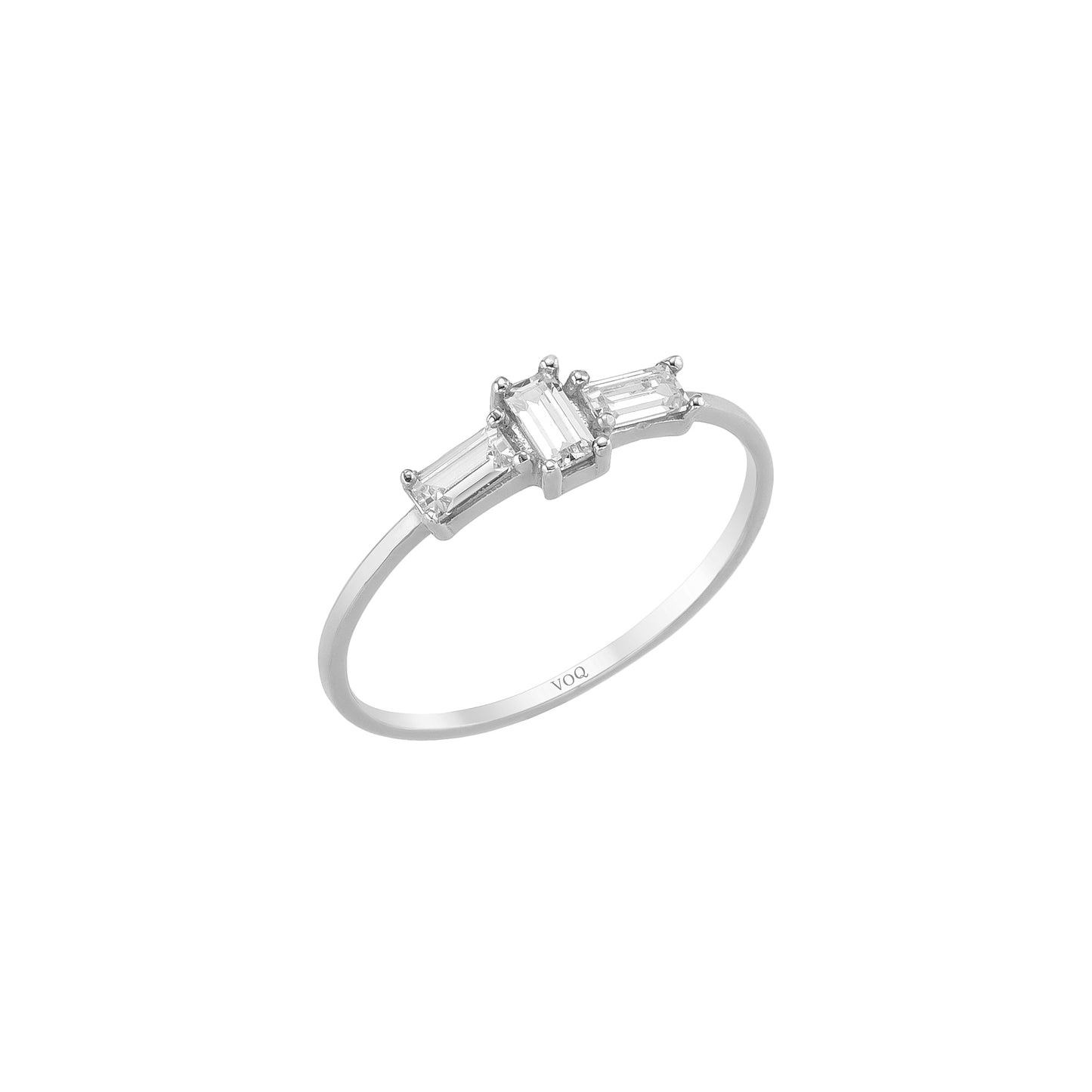 Three Stone Baguette Solid Gold Minimalist Stackable Ring