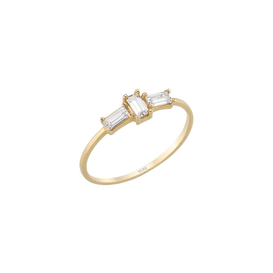 Three Stone Baguette Solid Gold Minimalist Stackable Ring
