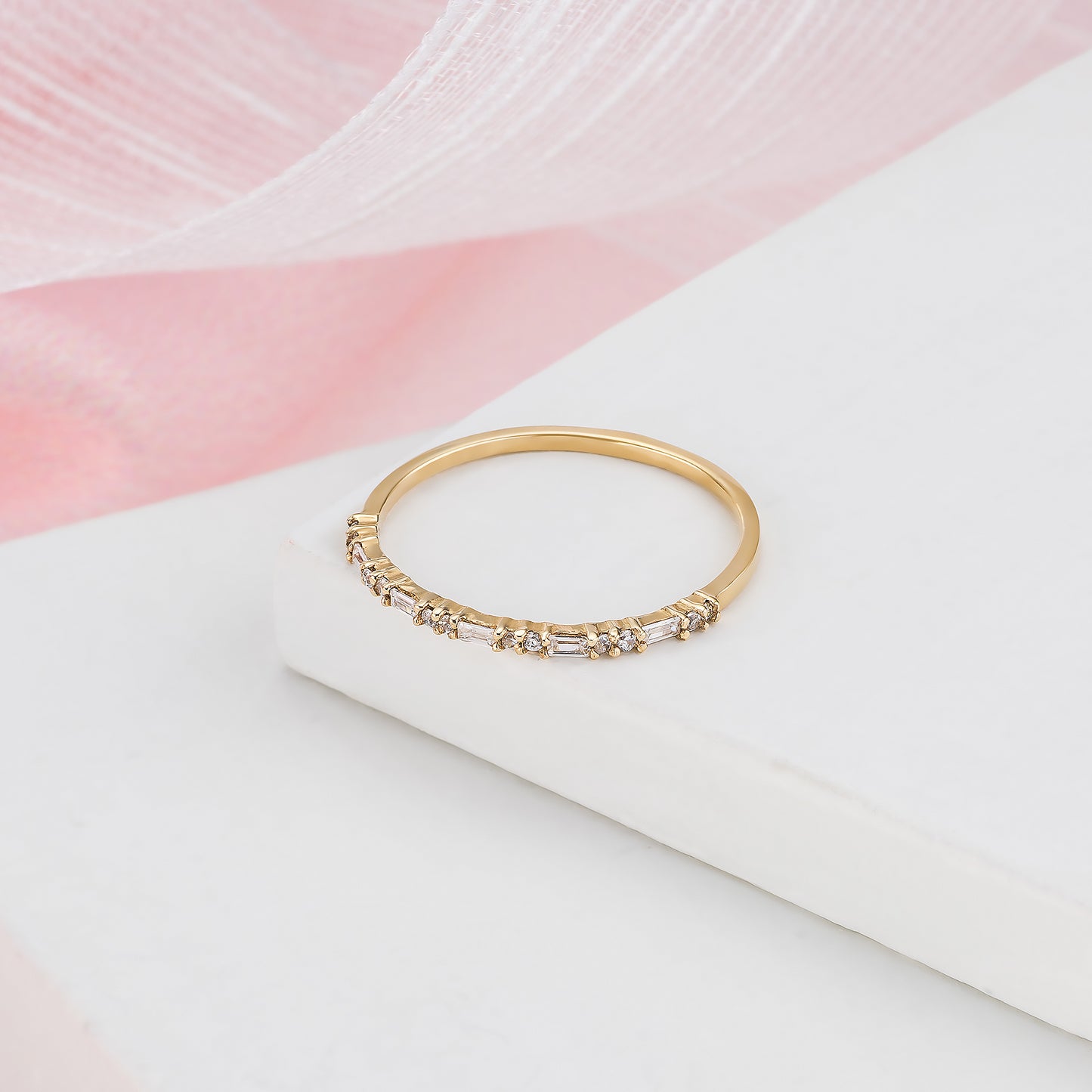 Baguette Half Eternity Birthstone Wedding Band