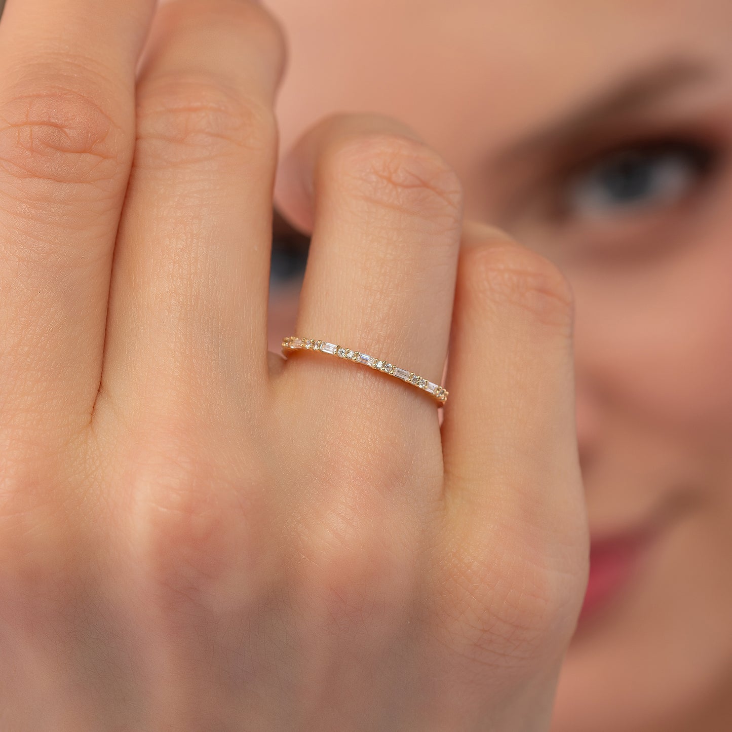 Baguette Half Eternity Birthstone Wedding Band