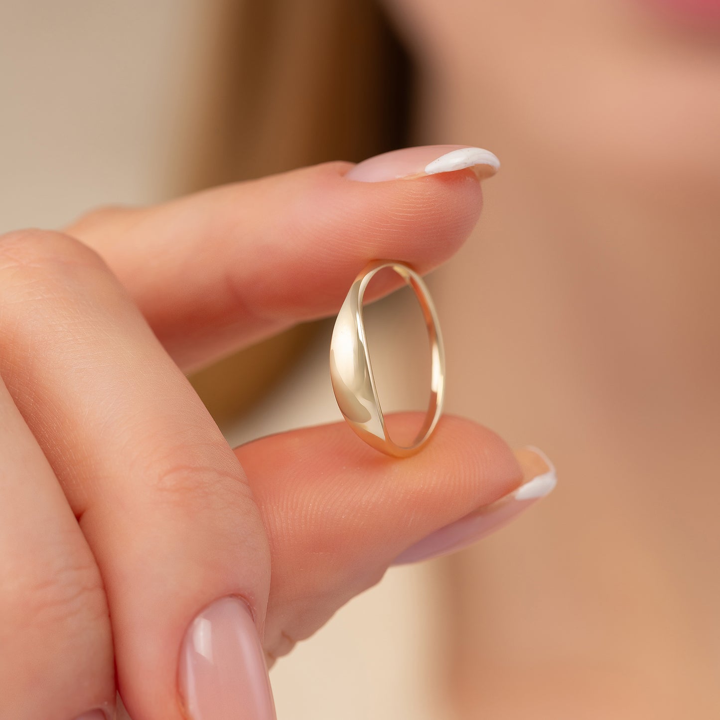 Signet Dome Minimalist Engraved Solid Gold Band