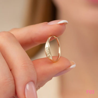 Signet Dome Minimalist Engraved Solid Gold Band