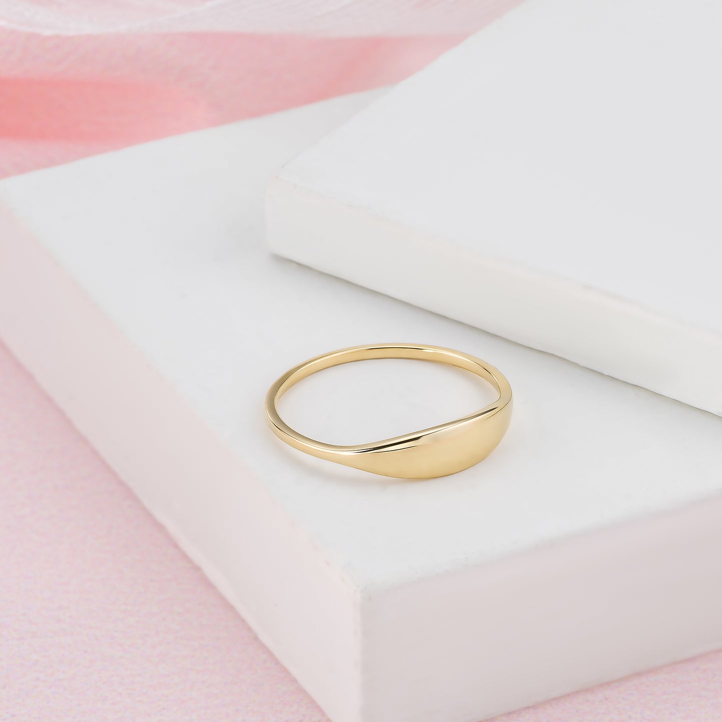 Signet Dome Minimalist Engraved Solid Gold Band