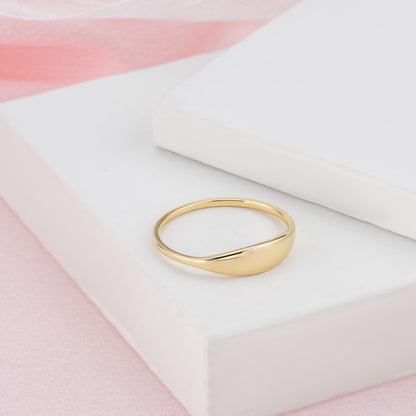 Signet Dome Minimalist Engraved Solid Gold Band