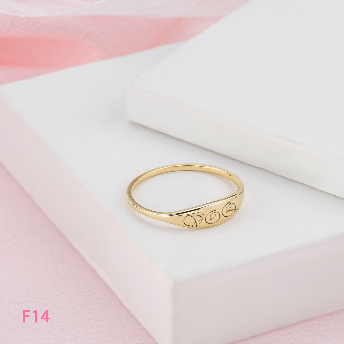 Signet Dome Minimalist Engraved Solid Gold Band