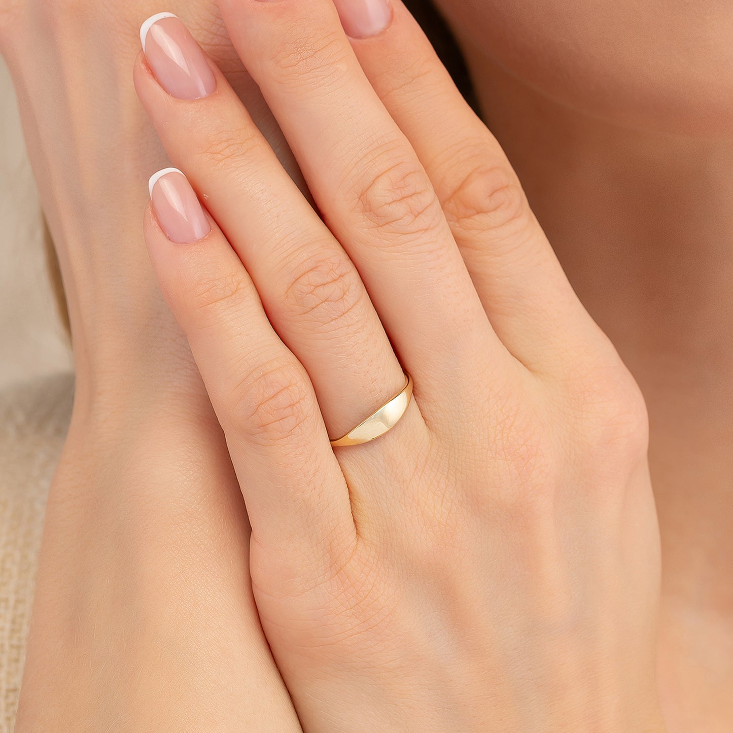 Signet Dome Minimalist Engraved Solid Gold Band