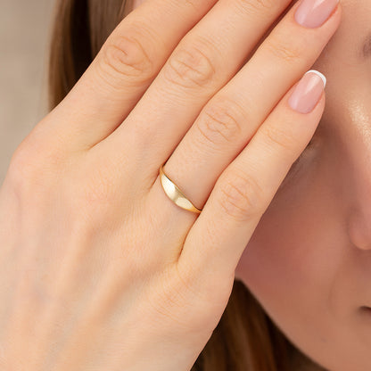 Signet Dome Minimalist Engraved Solid Gold Band