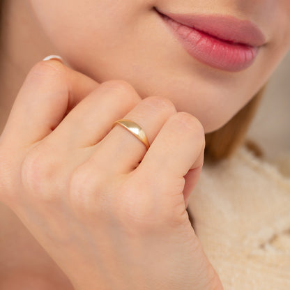 Signet Dome Minimalist Engraved Solid Gold Band