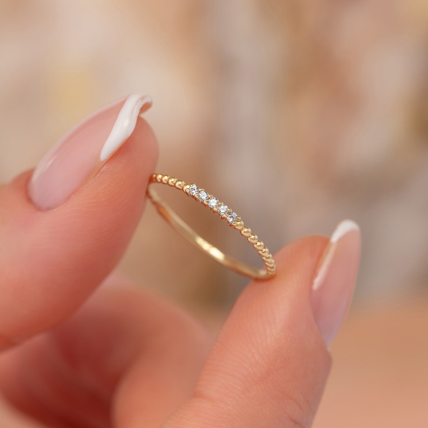 Diamond Beaded Solid Gold Ring