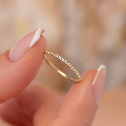 Diamond Beaded Solid Gold Ring