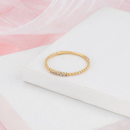 Diamond Beaded Solid Gold Ring