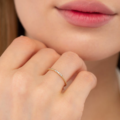 Diamond Beaded Solid Gold Ring