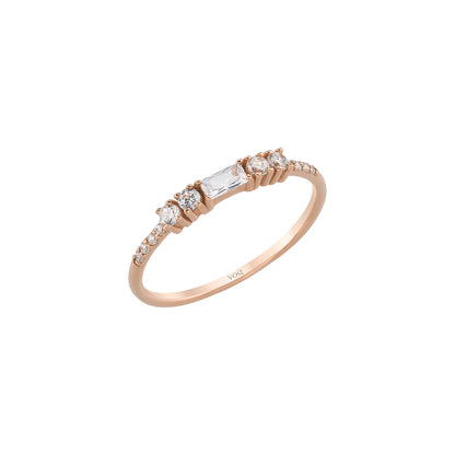 Baguette and Round Accent Solid Gold Ring