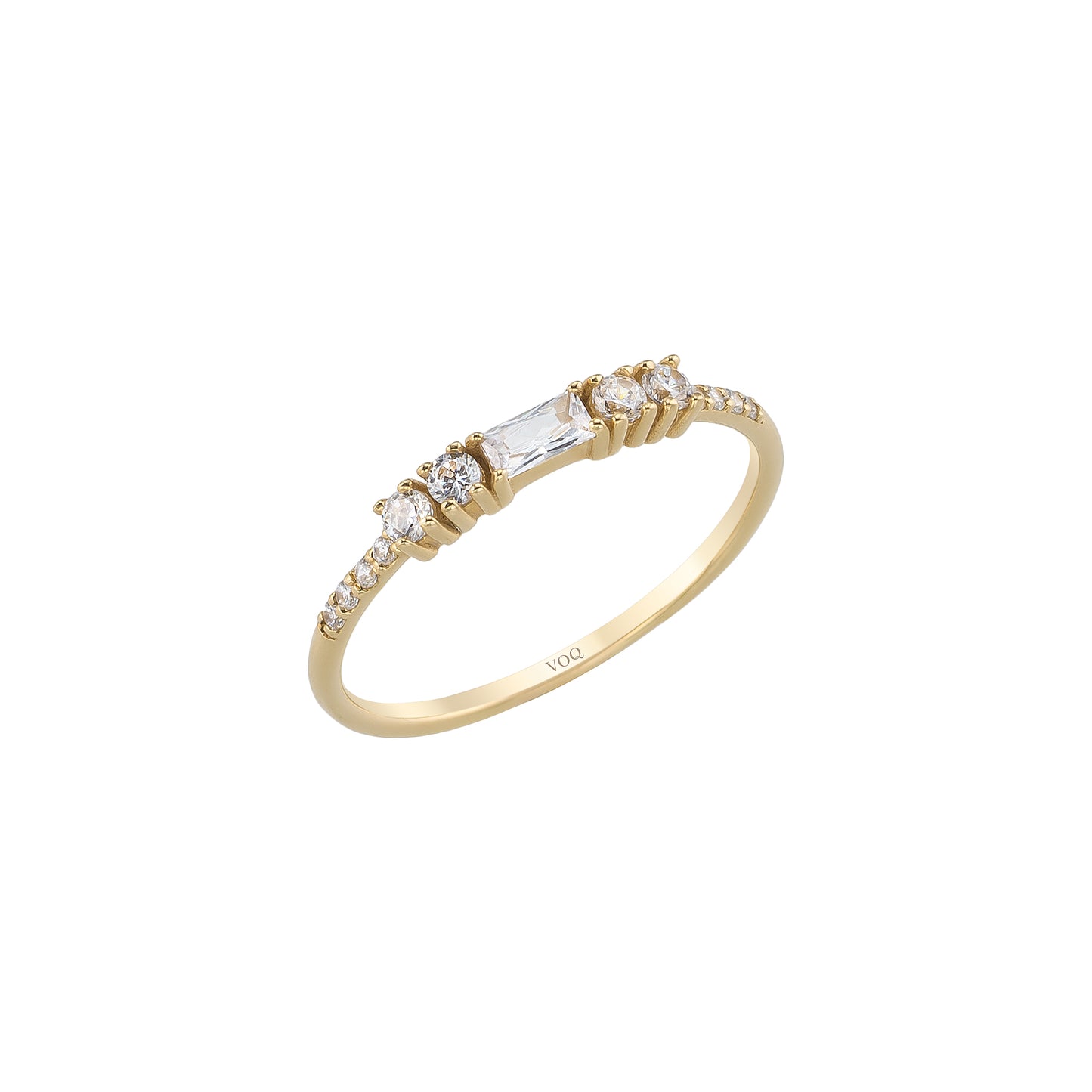 Baguette and Round Accent Solid Gold Ring