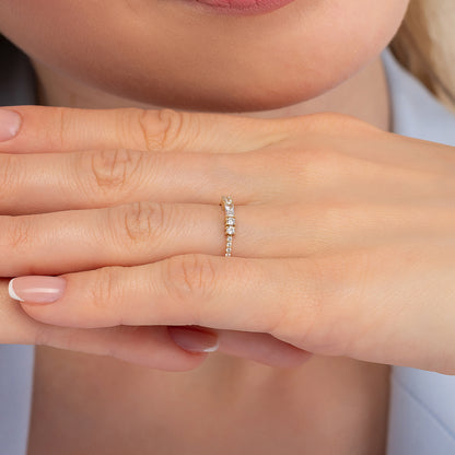 Baguette and Round Accent Solid Gold Ring