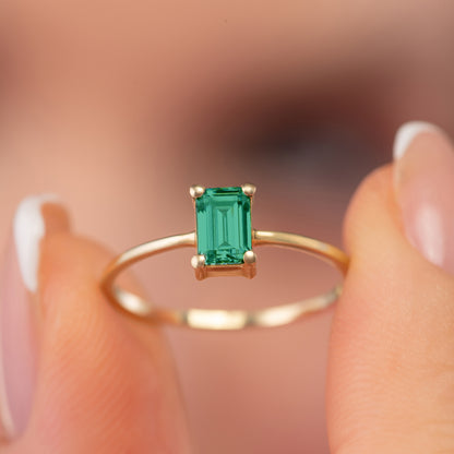 Emerald Cut Solitaire Solid Gold Engagement Ring