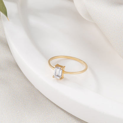 Emerald Cut Solitaire Solid Gold Engagement Ring