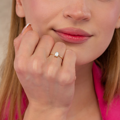Emerald Cut Solitaire Solid Gold Engagement Ring