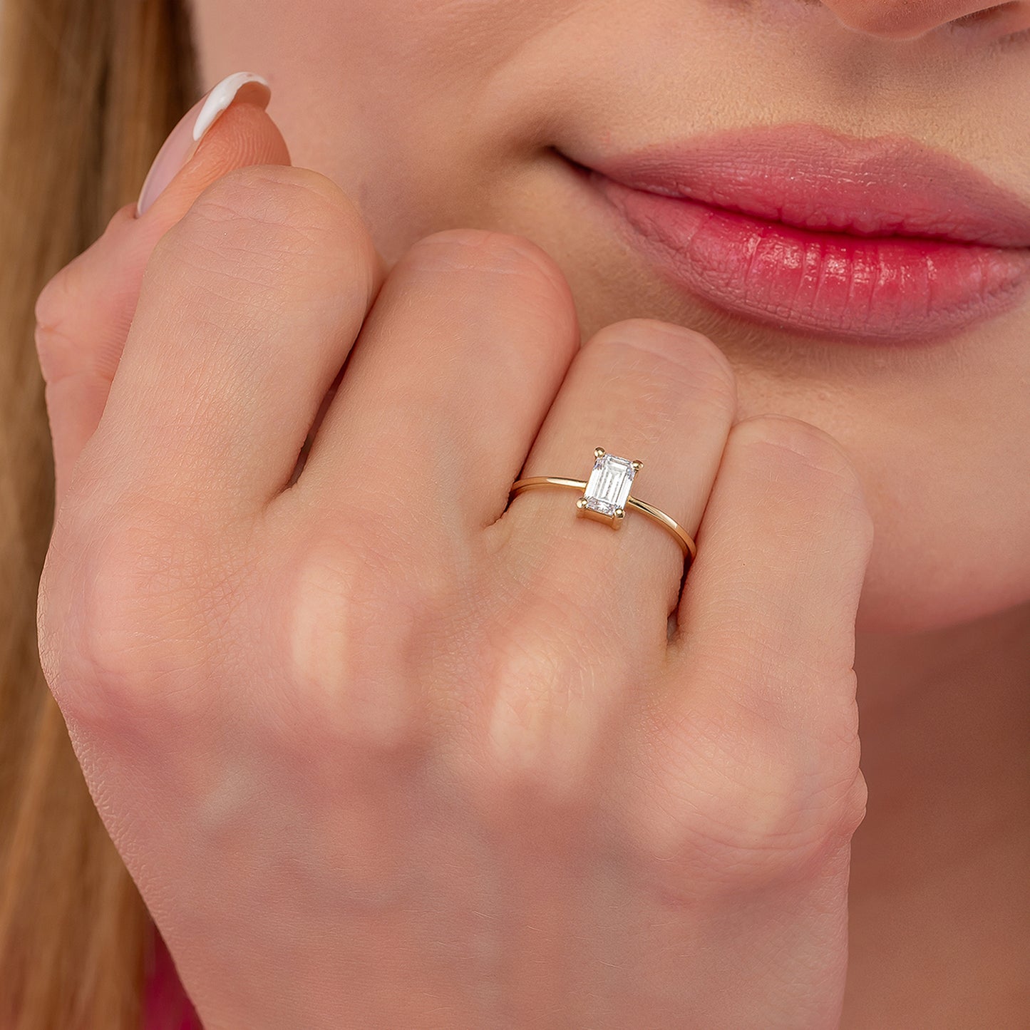 Emerald Cut Solitaire Solid Gold Engagement Ring