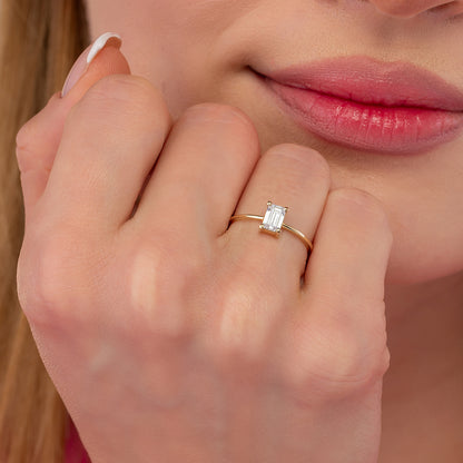 Emerald Cut Solitaire Solid Gold Engagement Ring