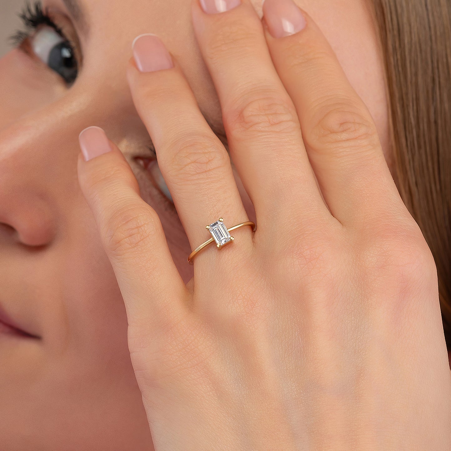 Emerald Cut Solitaire Solid Gold Engagement Ring
