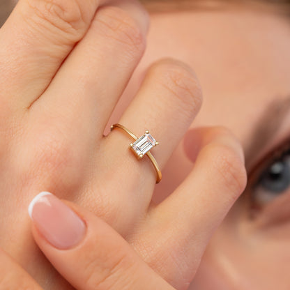 Emerald Cut Solitaire Solid Gold Engagement Ring