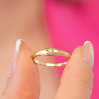 North Star Dome Signet Minimalist Solid Gold Band