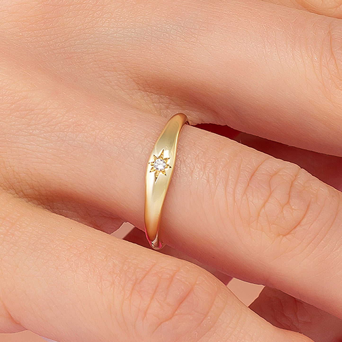 North Star Dome Signet Minimalist Solid Gold Band