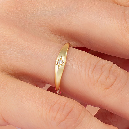 North Star Dome Signet Minimalist Solid Gold Band