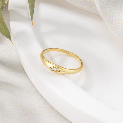 North Star Dome Signet Minimalist Solid Gold Band