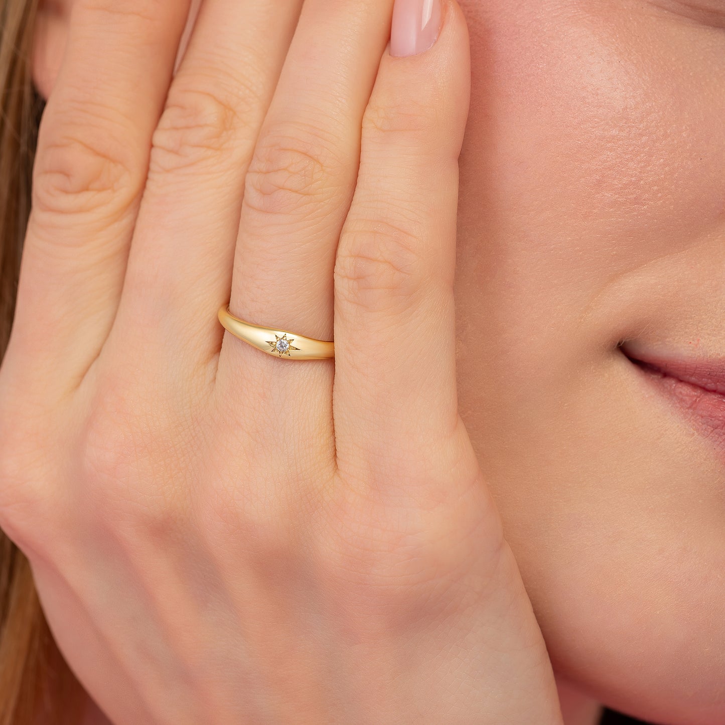 North Star Dome Signet Minimalist Solid Gold Band
