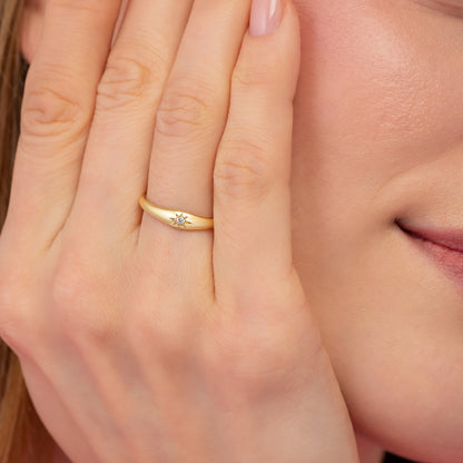 North Star Dome Signet Minimalist Solid Gold Band