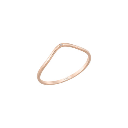 Curved Chevron Birthstone Solid Gold Ring