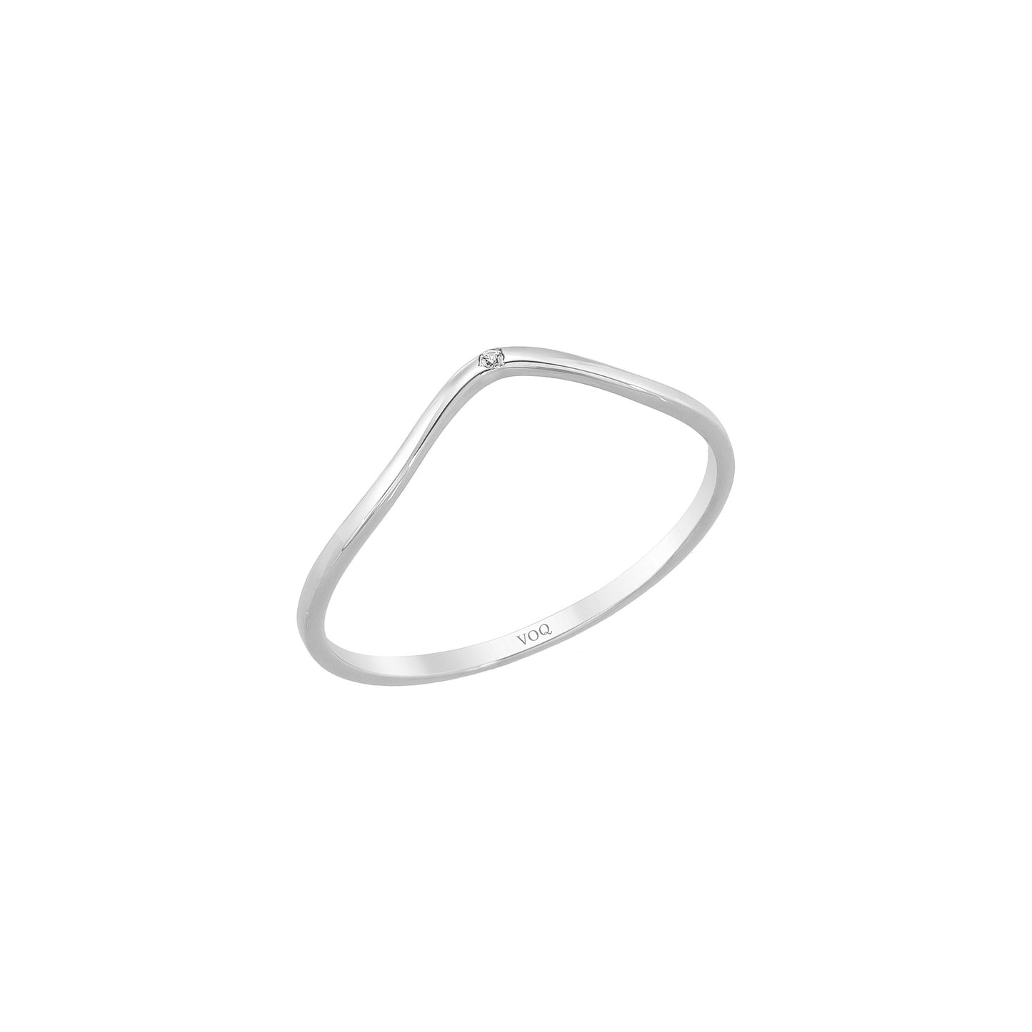 Curved Chevron Birthstone Solid Gold Ring