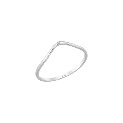 Curved Chevron Birthstone Solid Gold Ring