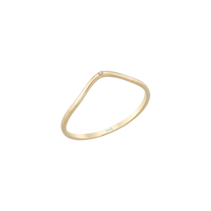Curved Chevron Birthstone Solid Gold Ring