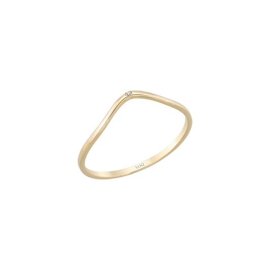 Curved Chevron Birthstone Solid Gold Ring