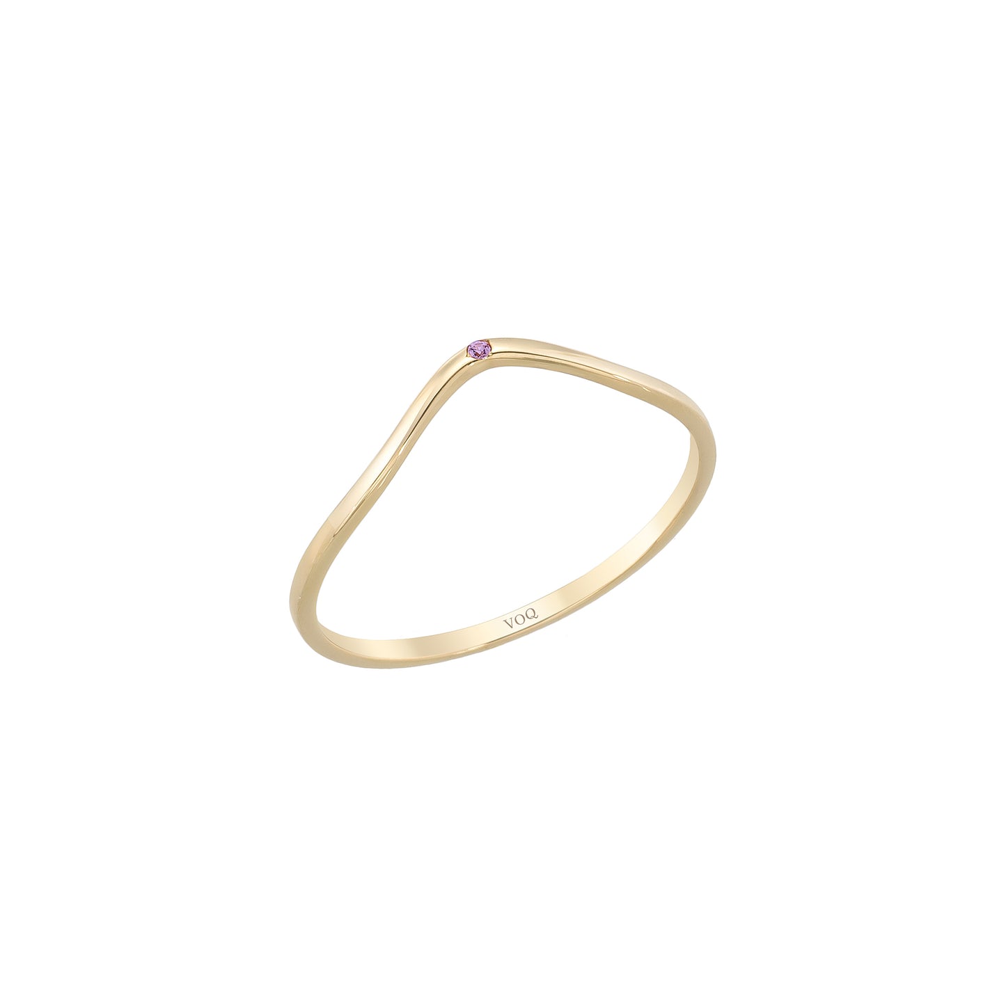 Curved Chevron Birthstone Solid Gold Ring