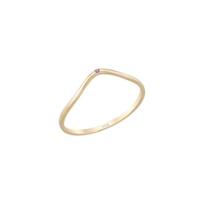 Curved Chevron Birthstone Solid Gold Ring