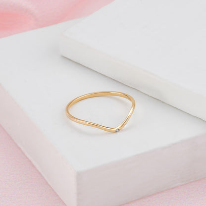 Curved Chevron Birthstone Solid Gold Ring