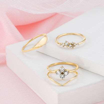 Curved Chevron Birthstone Solid Gold Ring