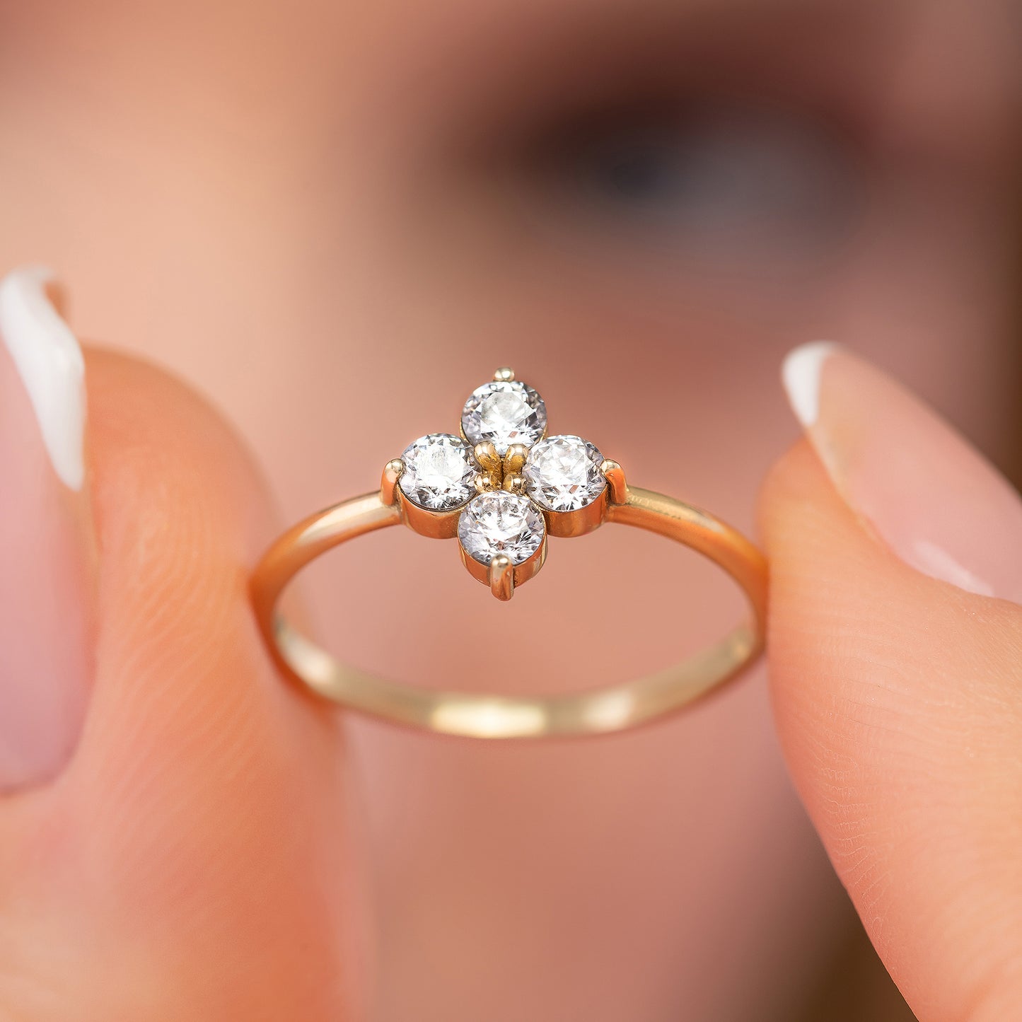 Clover Shaped Solid Gold Ring