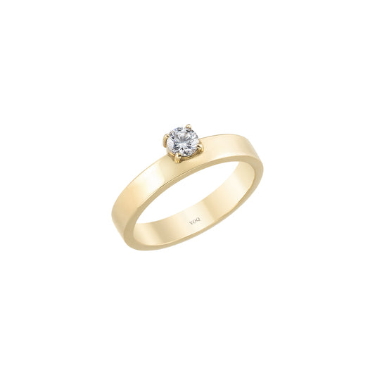 Wide Cigar Band Solitaire Solid Gold Ring