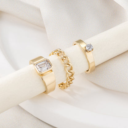 Wide Cigar Band Solitaire Solid Gold Ring