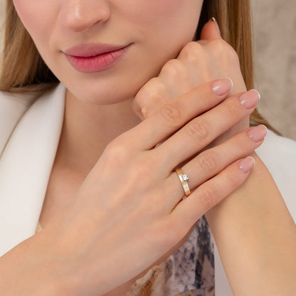 Wide Cigar Band Solitaire Solid Gold Ring