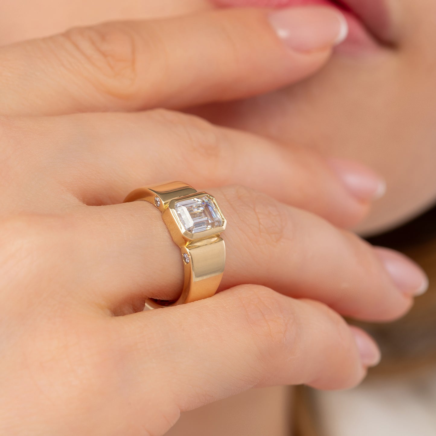 Emerald Cut Cigar Band Solid Gold Ring