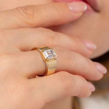 Emerald Cut Cigar Band Solid Gold Ring