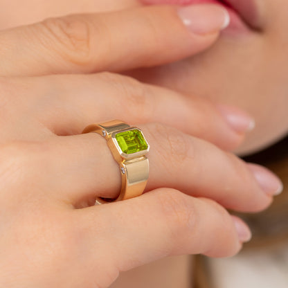 Emerald Cut Cigar Band Solid Gold Ring