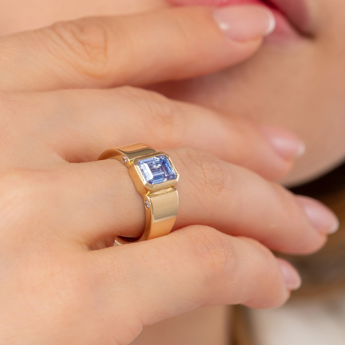 Emerald Cut Cigar Band Solid Gold Ring